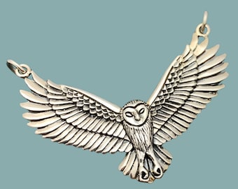 Sterling Silver Flying Owl Pendant: Bird Festoon Charm