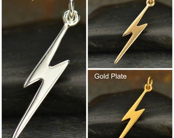 Sterling Silver Tiny Lightning Bolt, Lightning Charm, Lightning Bolt, Lightning Necklace, Silver Lightning, Lightning Jewelry