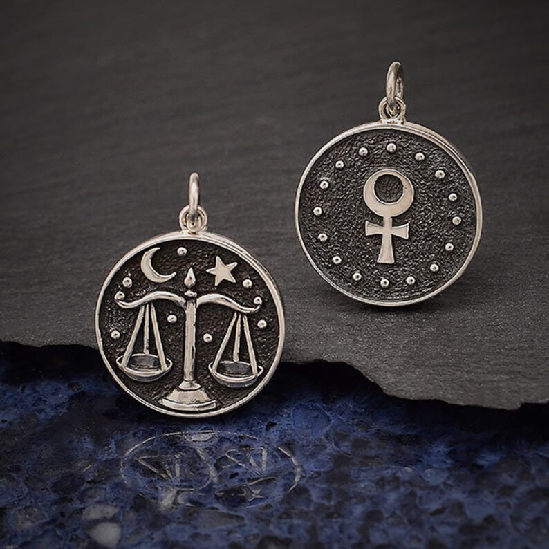 Sterling Silver Astrology Libra Pendant Zodiac Charm Etsy