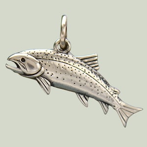 Dije de trucha de plata esterlina, Dije de pez, Trucha de plata, Joyería de trucha, Pez de plata, Joyería de pez, Dije de pesca, Joyería de pesca, Dije de lago