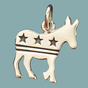 Democratische charme sterlingzilver, ezelbedel, Stars and Stripes, linkervleugel, politieke charme, politieke sieraden, liberale charme