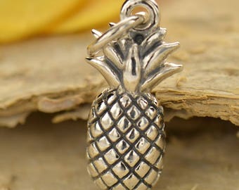 Sterling Silber Ananas Anhänger, Bester Freund Geschenk, Feinschmecker Geschenke, Ananas, Obst Charms, Lebensmittel Schmuck, Ananas Anhänger, Silber Ananas,