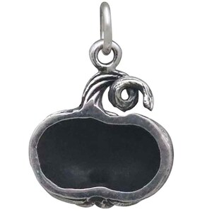 May include: Silver charm in the shape of a pumpkin with a swirl design on the stem. The charm is blank and ready to be personalized.