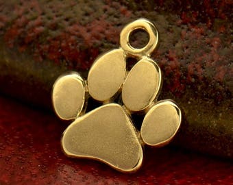 Solid 14K Gold Paw Print Charm, Dog Paw Bracelet Charm, Dog Lover Gift, Paw Print Necklace, Cat Charms, Animal Lover Charm, Dog Charm