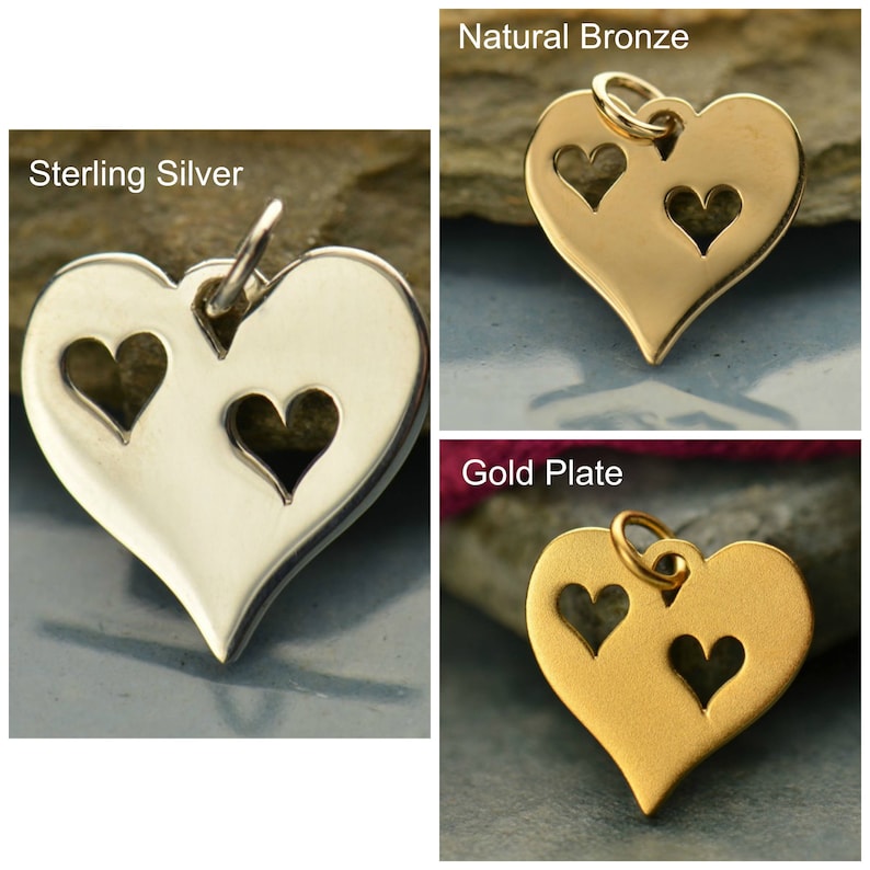 Sterling Silver Heart Charm Two Heart Sterling Silver Small Cutout Heart