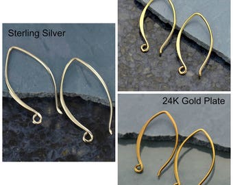 Sterling Silver Small Marquis Hook Ear Wire, Marquis Findings, Earring Findings, Marquis Ear Hooks, Silver Marquis, Silver Findings