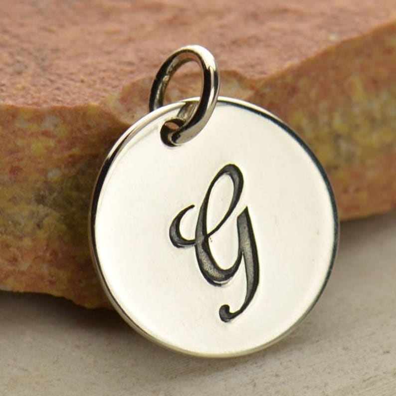 Cursive Letter Letter Charm Sterling Silver Personalized Jewelry Silver Letter Letter Disc Letter Jewelry Personalized Charm