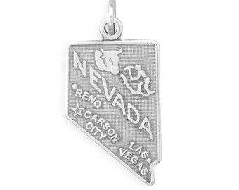 Oxidized Silver Nevada State Charm, Sterling Silver, Silver Nevada, Silver State Charm, NV State, Silver State, Silver State Jewelry