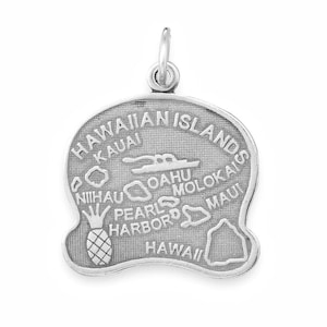 Oxidized Silver Hawaii State Charm, Sterling Silver, Silver Hawaii, Silver State Charm, HI State, Aloha State, Silver State Jewelry