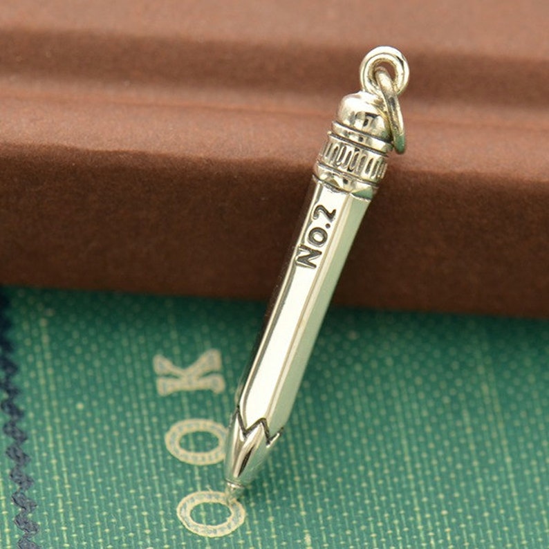 Sterling Silver Realistic Pencil, No. 2 Pencil, Pencil Charm, Silver Pencil Charm, Pencil Jewelry, Teacher Gift, School Supplies image 1