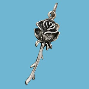 Sterling Silver Rose Charm, Bridesmaid Gift, Rose Necklace, Rose Jewelry, Flower Charm, Rose Flower, Silver Rose Pendant, Rose Earrings,