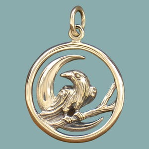 Sterling Silber Rabe Mond Charm: Halloween Schmuck Anhänger