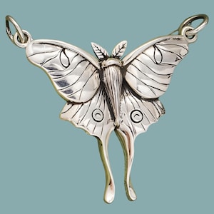 Sterling Silver Luna Moth Pendant Festoon, Silver Moth Charm, Insect Jewelry, Moth Jewelry, Nature Jewelry, Butterfly Pendant