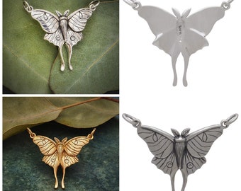 Sterling Silver Luna Moth Pendant Festoon, Silver Moth Charm, Insect Jewelry, Moth Jewelry, Nature Jewelry, Butterfly Pendant