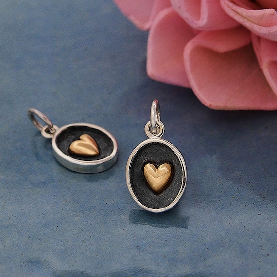 Sterling Silver Shadow Box Charm With Bronze Heart Shadow Box Jewelry Gift for Bridesmaids Bronze Heart Jewelry Heart Necklace Etsy
