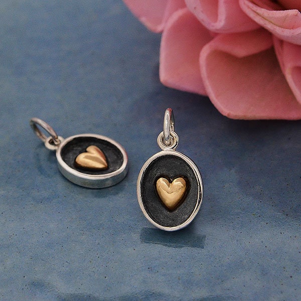 Sterling Silver Shadow Box Charm with Bronze Heart, Shadow Box Jewelry, Gift for Bridesmaids, Bronze Heart Jewelry, Heart Necklace