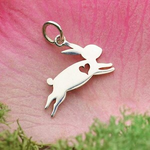 Rabbit, Sterling Silver Charm, Heart Charm, Easter Gifts, Easter Bunny, Easter Charms, Rabbit Pendant, Rabbit Necklace, Bunny Necklace,