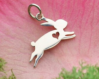 Rabbit, Sterling Silver Charm, Heart Charm, Easter Gifts, Easter Bunny, Easter Charms, Rabbit Pendant, Rabbit Necklace, Bunny Necklace,