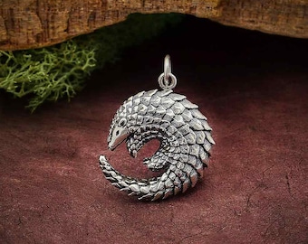 Sterling Silver Pangolin Charm, Endangered Species, Mammal Charm, Animal Charm, Animal Lover Gift, Silver Pangolin, Pangolin Pendant,