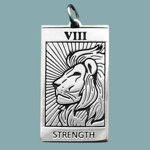 Sterling Silver Strength Tarot Card, Gift for Husband, Strength, Tarot, Lion Pendant, Tarot Cards, Lion Necklace, Tarot Jewelry,