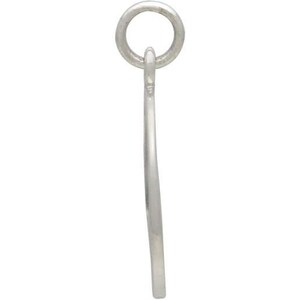 May include: A silver charm in the shape of a crescent moon. The charm has a loop at the top for attaching to a bracelet or necklace.