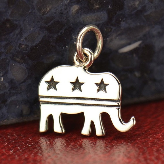 13x14mm Republican Elephant Stars Politics Vote Sterling Silver Charm 