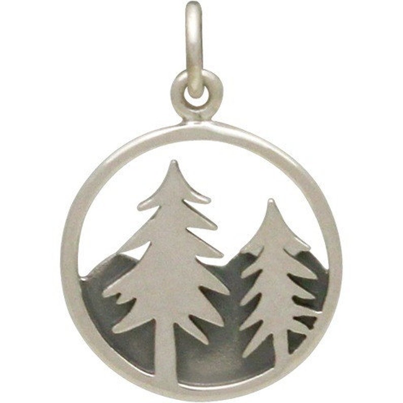 Sterling Silver Tree Pendant with Mountains, Nature Charm, Mountain Charm, Pine Tree Charm, Tree Pendant, Outdoor Charm, Tree Necklace image 2