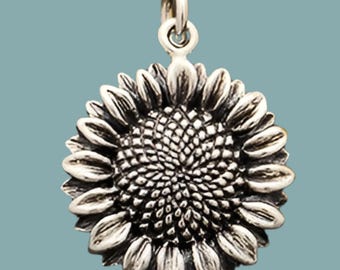 Sterling Silver Sunflower Charm, Sunflower Pendant, Flower Charm, Floral Charm, Sunflower Jewelry, Silver Sunflower, Nature Charm, Daisy