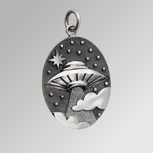 UFO Pendant, Sterling Silver UFO Charm, Gift for Space Lover, Outer Space Jewelry, Space Pendant, Alien Pendant, Spaceship Pendant