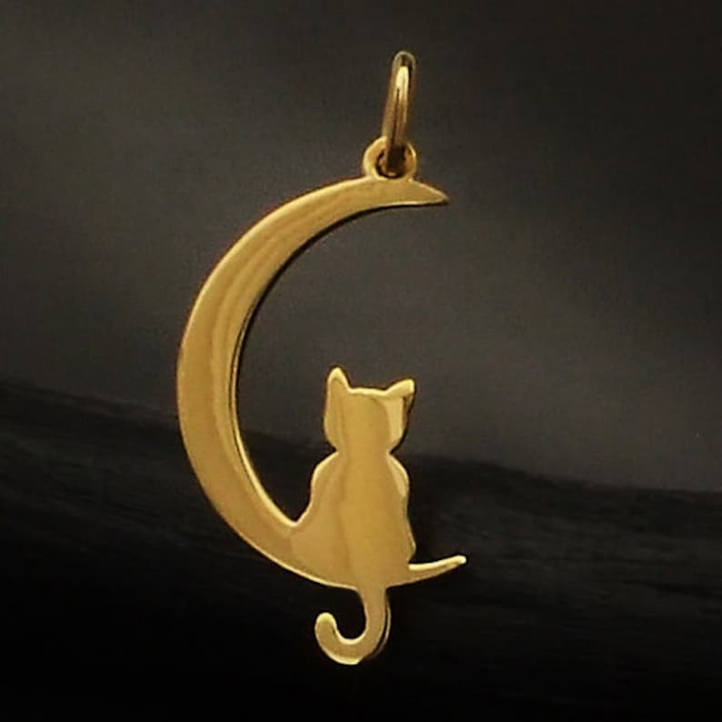 Crescent Moon Silver Cat Moon with Kitty Silver Cat with Moon Sterling Silver Silver Crescent Moon Moon Charm Cat and Moon