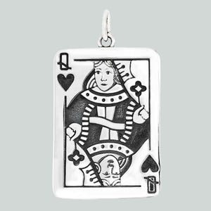 Sterling Silver Queen Playing Card Pendant | Poker Pendant | Queen Card Necklace | Queen of Hearts Charm | Card Lovers Jewelry | Poker Gift