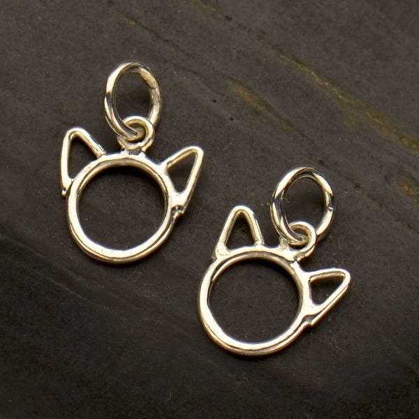 Sterling Silver Cat Charm, Cute Cat Head, Cat with Ears, Open Work Cat, Cat Lover, Silver Cat Charm, Cute Cat, Pet Lover, Cat Jewelry