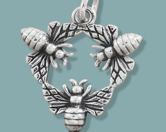 Sterling Silver Triple Bee Charm | Honeybee Pendant | Nature Jewelry | Bee Lover Gift | Insect Charm | Bee Necklace | Bee Jewelry