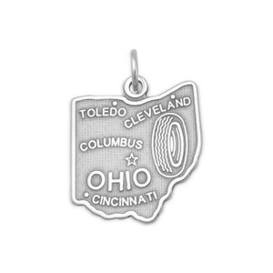 Oxidized Silver Ohio State Charm, Sterling Silver, Silver Ohio, Silver State Charm, OH State, Buckeye State, State Jewelry, State Charm