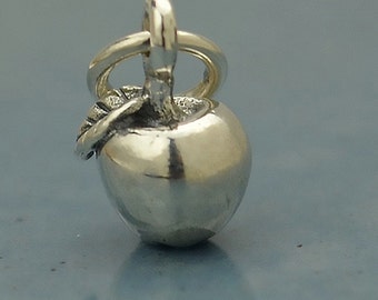 Sterling Silver Apple Charm, Silver Fruit Charm,  Apple Charm Bracelet, Gift for Teacher, Tiny Silver Apple, Apple Fruit Charm, Apple Lover