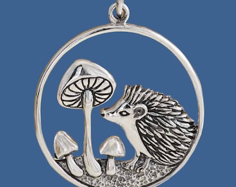 Sterling Silver Hedgehog and Mushroom Charm, Nature Lover Gift, Woodland Charm, Nature Inspired Charm, Mushroom Jewelry, Animal Charm
