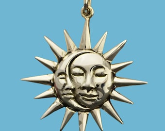 Sterling Silver Moon and Sun Pendant with Faces, Moon Pendant, Sun Pendant, Celestial Jewelry, Talisman Charm, Bohemian Jewelry