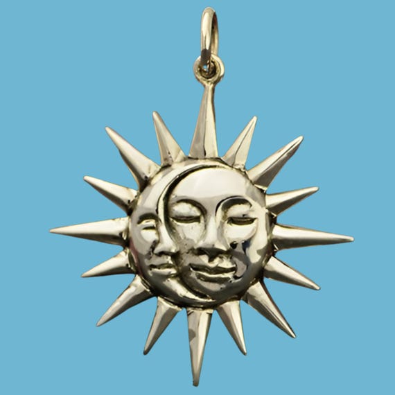 Sterling Silver Moon and Sun Pendant with Faces, Moon Pendant, Sun Pendant, Celestial Jewelry, Talisman Charm, Bohemian Jewelry
