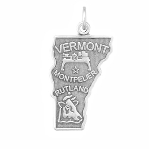 Utleniony srebrny urok Vermont State, srebro wysokiej próby, srebrny Vermont, urok Silver State, stan VT, stan Green Mountain, urok Vermont
