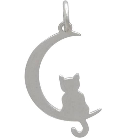 Sterling Silver Black Cat Charm with Moon Phases