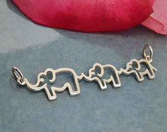 Silver Mama and Two Baby Elephant Pendant, Elephant Family, Family Charm, Mommy and Babies