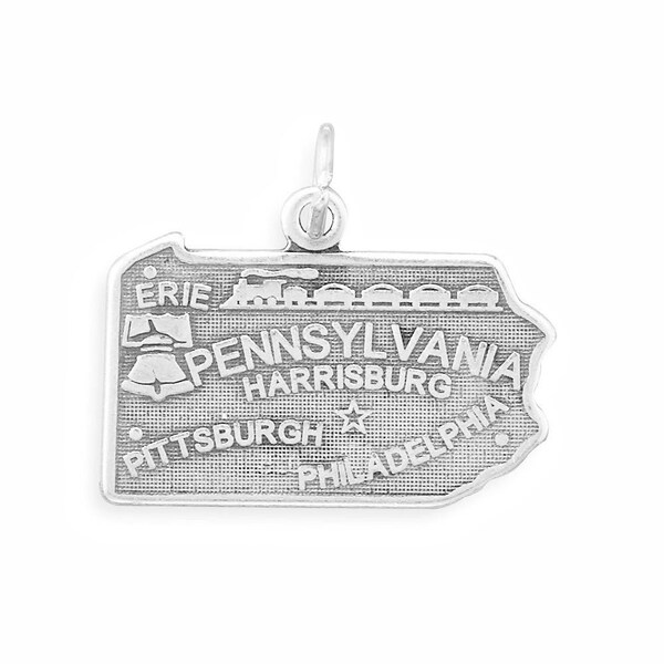 Oxidized Silver Pennsylvania State Charm, Sterling Silver, Silver Pennsylvania, Silver State Charm, PA State, Keystone State