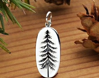 Sterling Silver Pine Tree Oval Pendant, Graduation Gift, Nature Lover Gift, Adventure Jewelry, Pine Tree Pendant, Pine Tree Necklace,