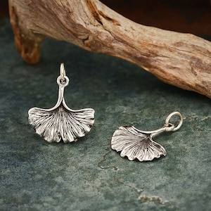 Sterling Silver Ginkgo Leaf Charm, Botanical Jewelry, Nature Jewelry, Ginkgo Leaf Earrings, Leaf Jewelry, Silver Leaf Charm, Ginkgo Necklace