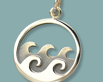 Sterling Silver Wave Charm, Ocean Pendant, Beach Jewelry