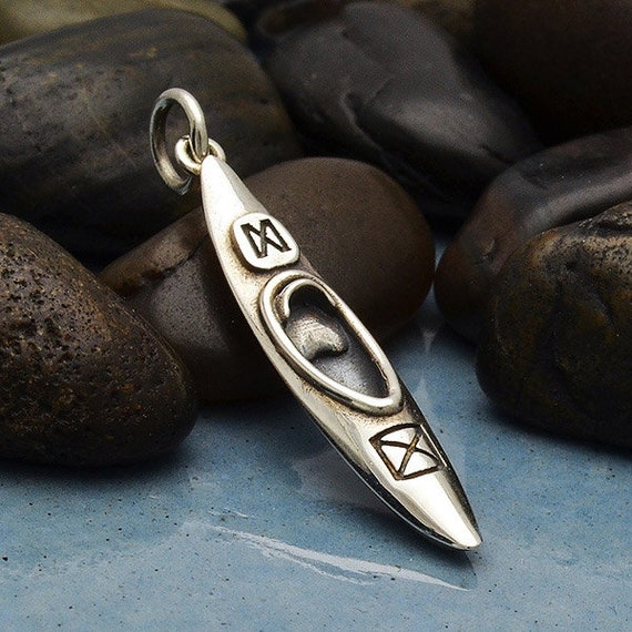 Canoe with Paddle Boat Charm Water Sports Sterling Silver Canoe with Paddle Boat Charm Water Sports Sterling Silver