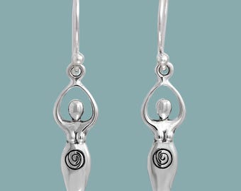 Sterling Silver Fertility Goddess Dangle Earrings | Spiritual Jewelry | Fertility Symbol Goddess Jewelry | Goddess Gift | Boho Earrings