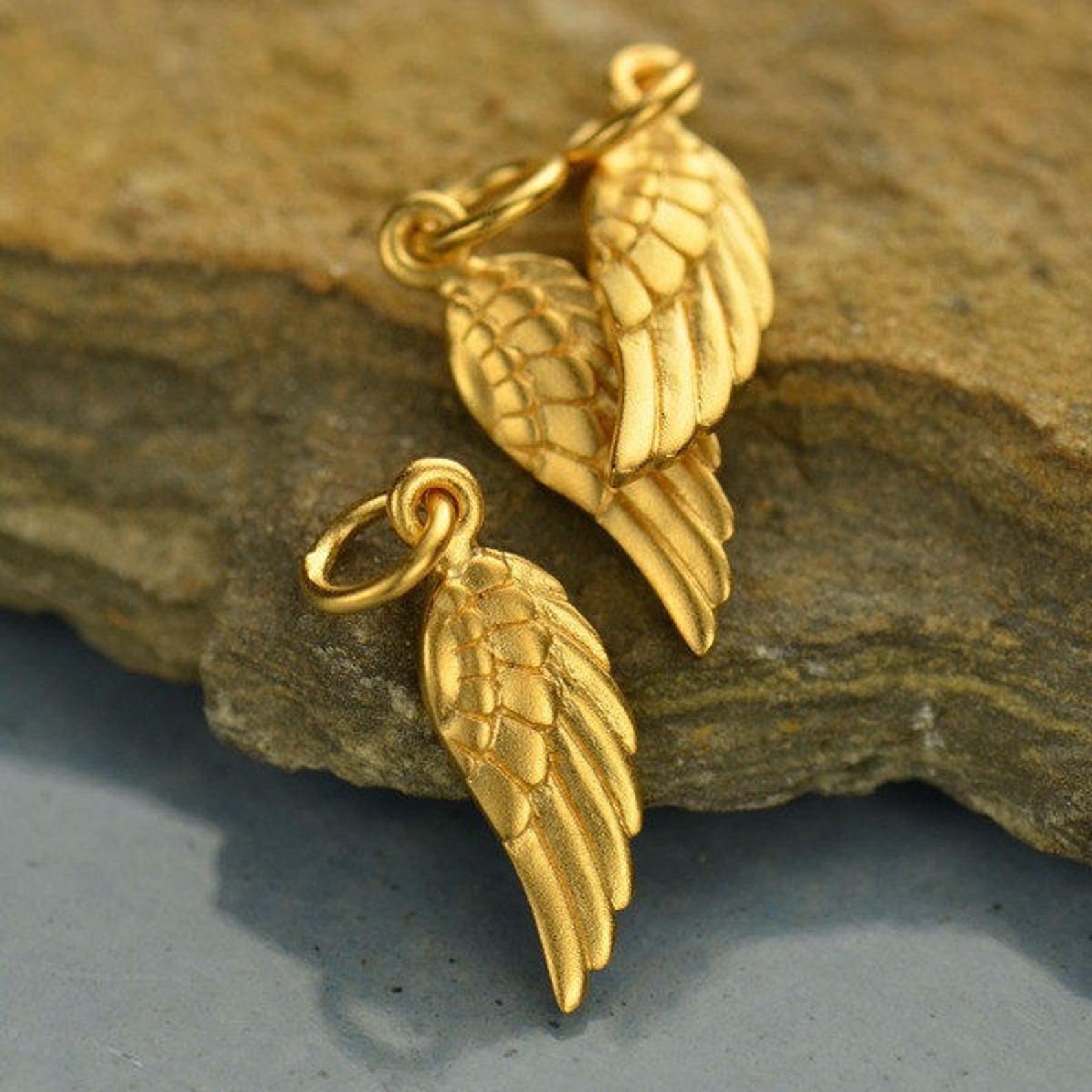 Small Angel Wing Charm Gold Angel Wing Necklace Sterling Etsy