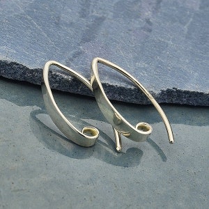 Long Smooth Ear Hook with Hidden Loop, Silver Smooth Ear Hook, Earring Hook with Loop