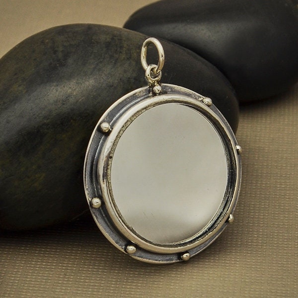 Sterling Silver Mirror Pendant, 18th Birthday Gift, Best Friend Gift, Vintage Mirror, Protection Charm, Mirror Necklace, Round Mirror,